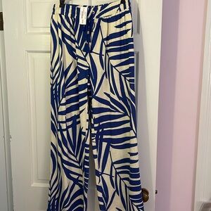 NWT Gemma & Jane wide leg bright blue and ivory rayon/ linen pants